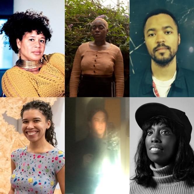 Composite of portraits of Jarman Award 2022 shortlisted artists. (Top left to bottom right) Alberta Whittle, Onyeka Igwe, Morgan Quaintance, Rosa-Johan Uddoh, Jamie Crewe, Grace Ndiritu