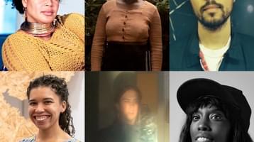 Composite of portraits of Jarman Award 2022 shortlisted artists. (Top left to bottom right) Alberta Whittle, Onyeka Igwe, Morgan Quaintance, Rosa-Johan Uddoh, Jamie Crewe, Grace Ndiritu