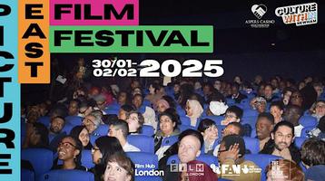 Cinema audience with text overlay Picture East Film Festival 2025