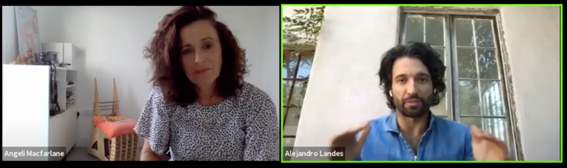 Angeli Macfarlane and Alejandro Landes on Zoom call as part of Film London Labs: The Writers Sessions