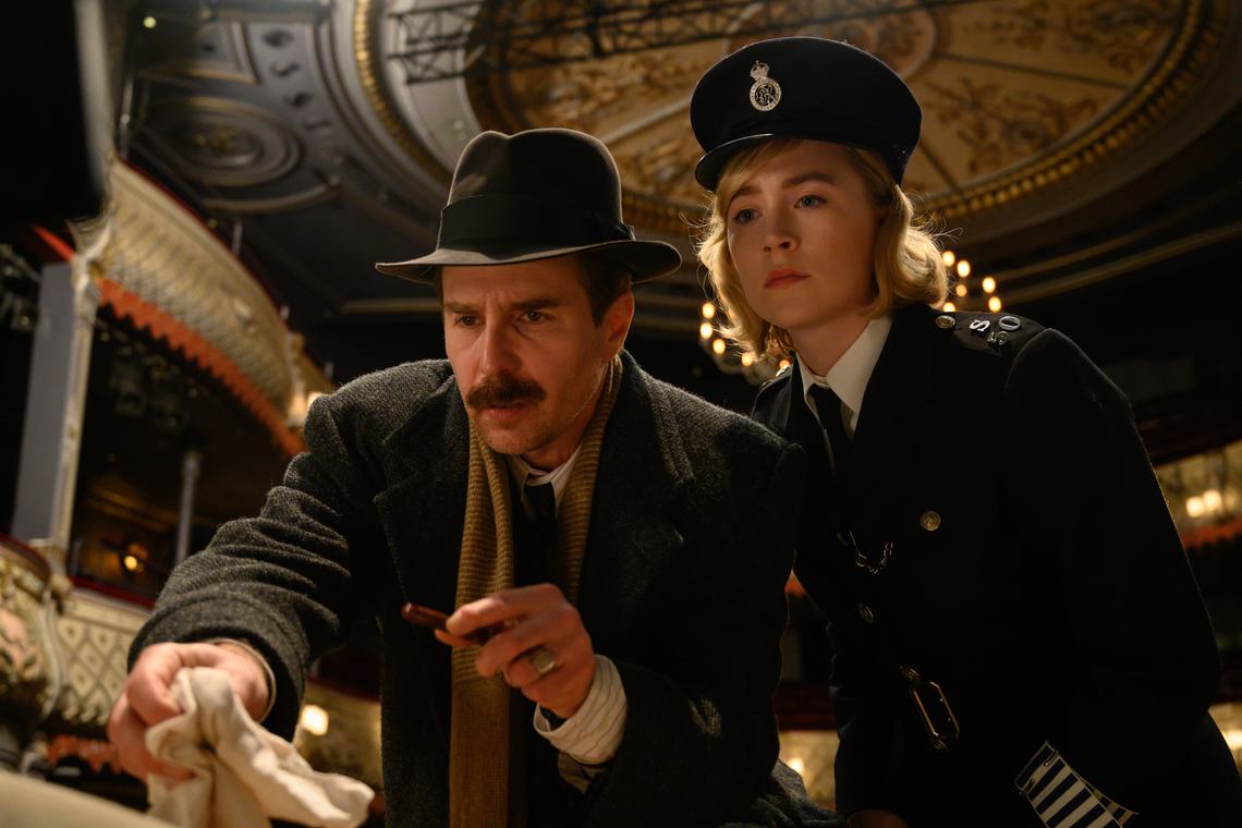 Sam Rockwell and Saoirse Ronan in the film See How They Run.