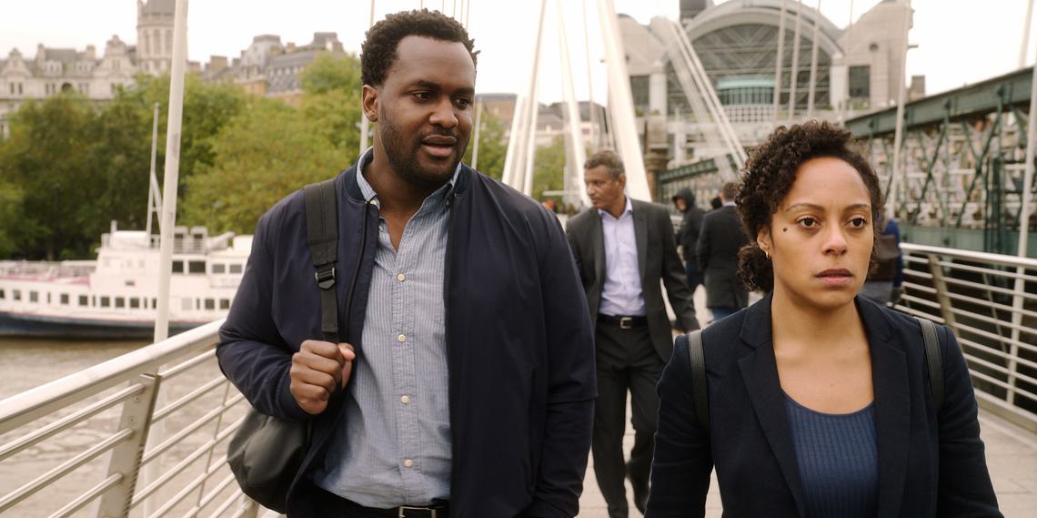 Episode 3. Kadiff Kirwan and Rosalind Eleazar in "Slow Horses," now streaming on Apple TV+.