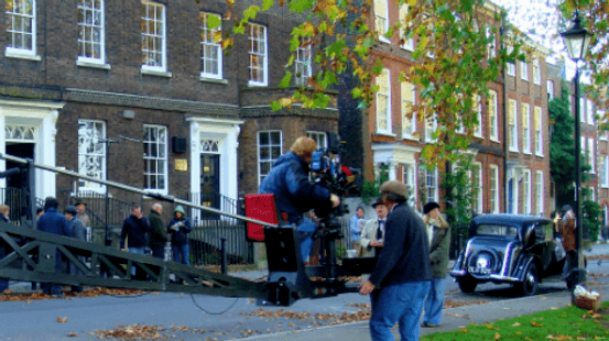 Crew filming in residential street