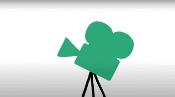 Green Screen EU branding. A green cartoon camera against a white background.